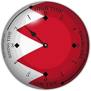 Bahrain Flag Wood Tidal Clock Ocean Time Maritime Coastal Beach High Tide Low Tide Clock Rustic Wooden Nautical Tide Movement Vintage Decor for Beach House Kitchen Wall Art 12x12 in