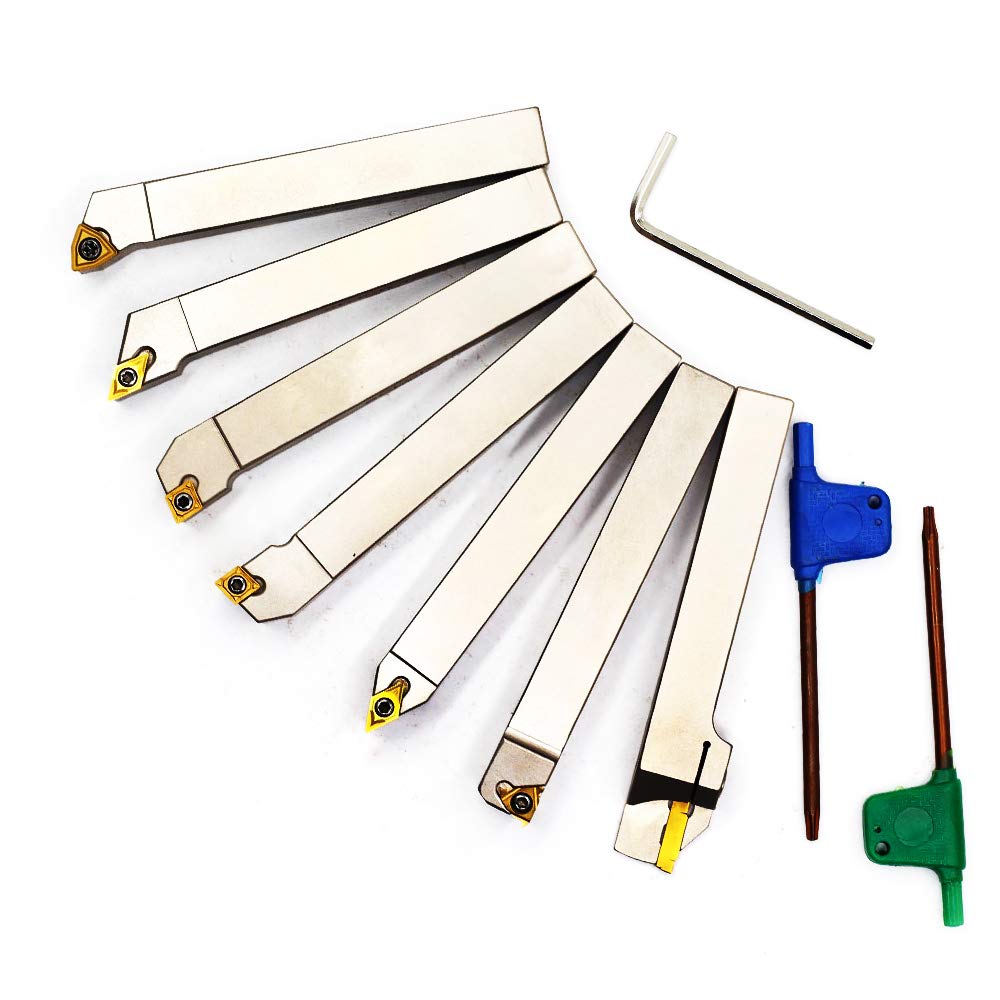 OSCARBIDE 1/2" Shank Heavy-Duty Nickel Plated Indexable Lathe Cutting Tools Set 7 Pieces, CNC & Metal Lathe Tool Holders for Turning, Grooving, Threading, Parting & Cut Off