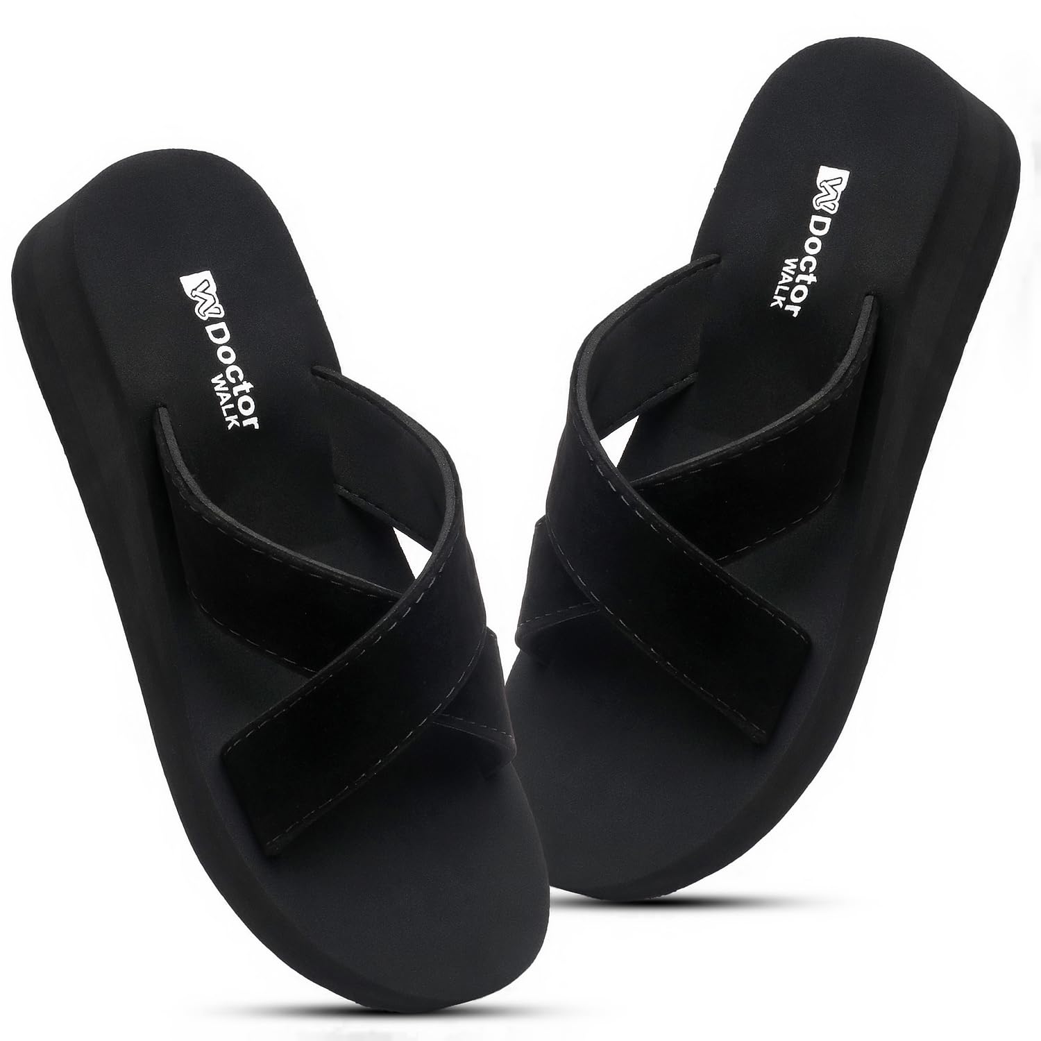Women's Platform Slide Sandals, Black Cross Strap Design, Comfort Wedge Slippers 37-Black-image-2