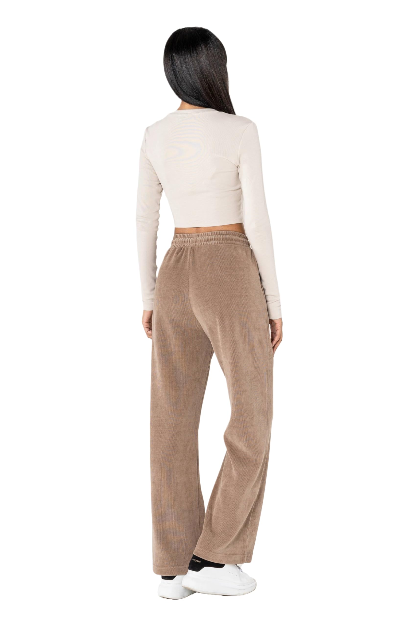 Nina Carter Pantalon de loisirs J253 pour femme - Pantalon de jogging en velours - Coupe décontractée - Pantalon aspect velours avec taille élastique et jambes larges