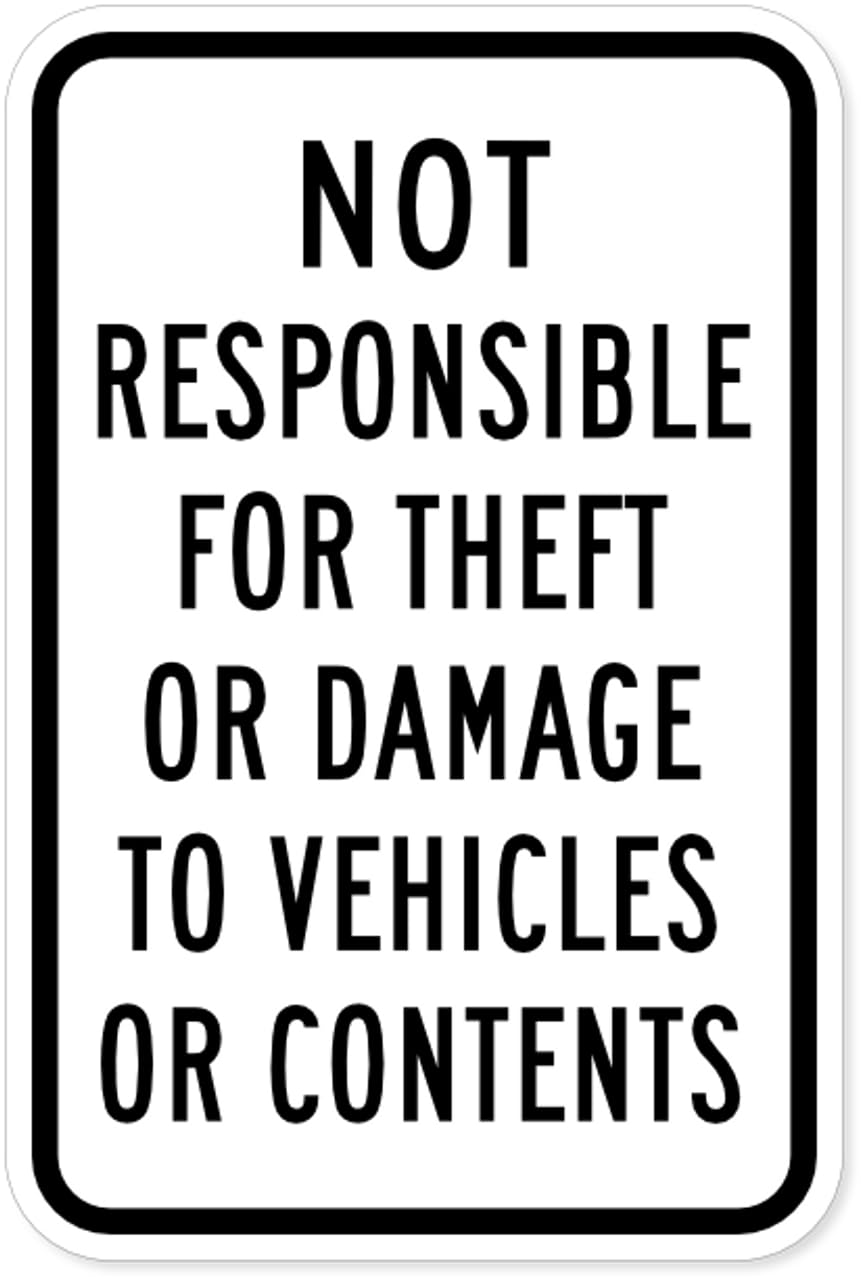 Tin sign vintage Not Responsible for Theft or Damage Parking Plaque Poster for Bar Pub Beer Home Garage Man Cave Wall Decor 12x8 Inch