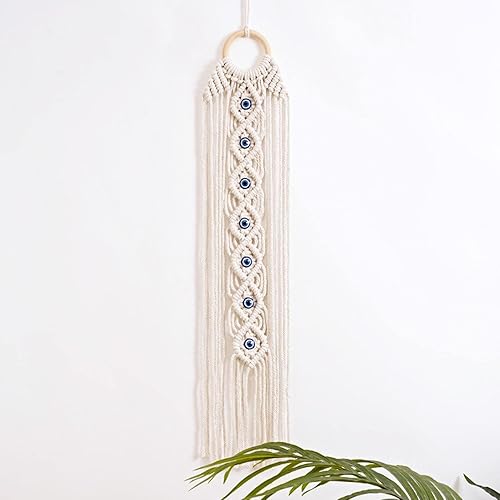 Miniatura 9 de Colgante de pared de macramé, atrapasueños de mal de ojo con piedra de cristal y borla, tapiz bohemio, decoración bohemia grande para colgar en la