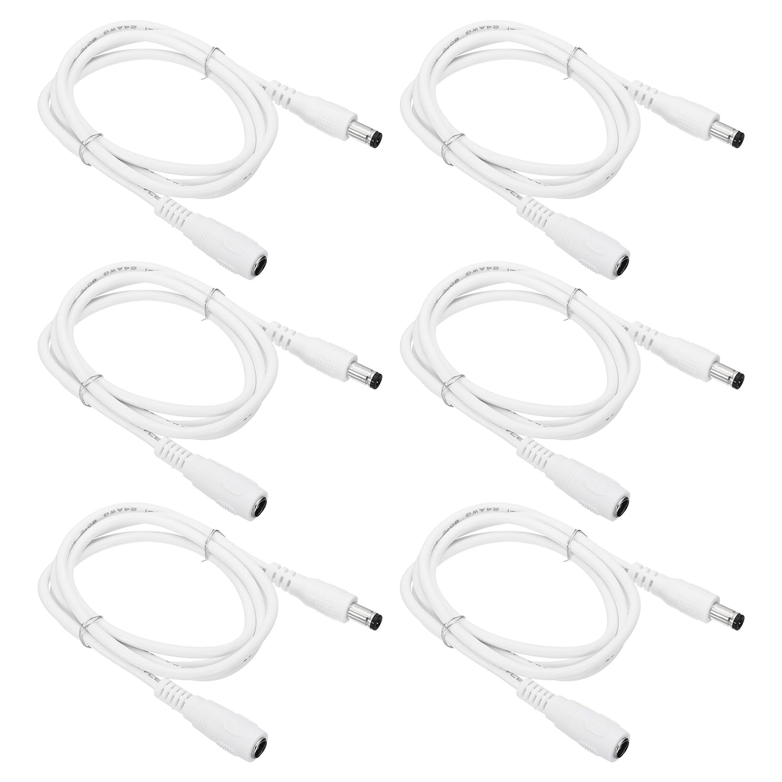 PATIKIL 3Ft Male to Female 5.5x2.1mm DC Power Extension Cable, 6 Pcs 24AWG Wire Adapter Connector Charging Cord for LED Strip DVR Router Camera, White