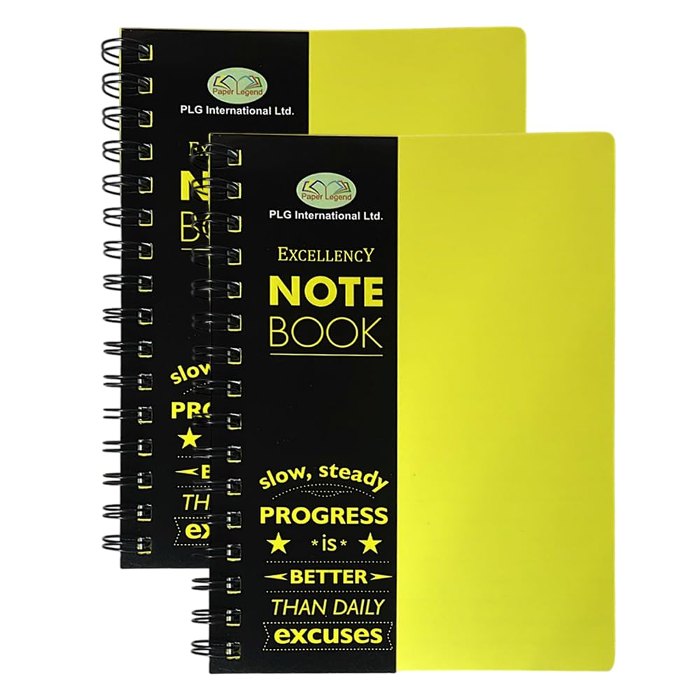 (Pack - 2)A4 Notebooks – Bright Colour Twin-Wire Bound Subject Notebooks – 140 Lined Pages, 68gsm Paper – Writing Pads for School, Office, Study & Everyday Notes (Yellow, A4 - Poly Cover (For Office))