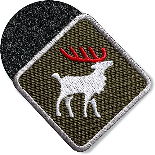 Klettpatch - Hirsch Patch 46 mm gestickte/Klett Patches Applikation zum aufnähen aufkleben auf Kleidung Rucksack Taschen/Schwarzwald Geweih Hirschgeweih Wild Forst Jagd/Club of Heroes (Braun)