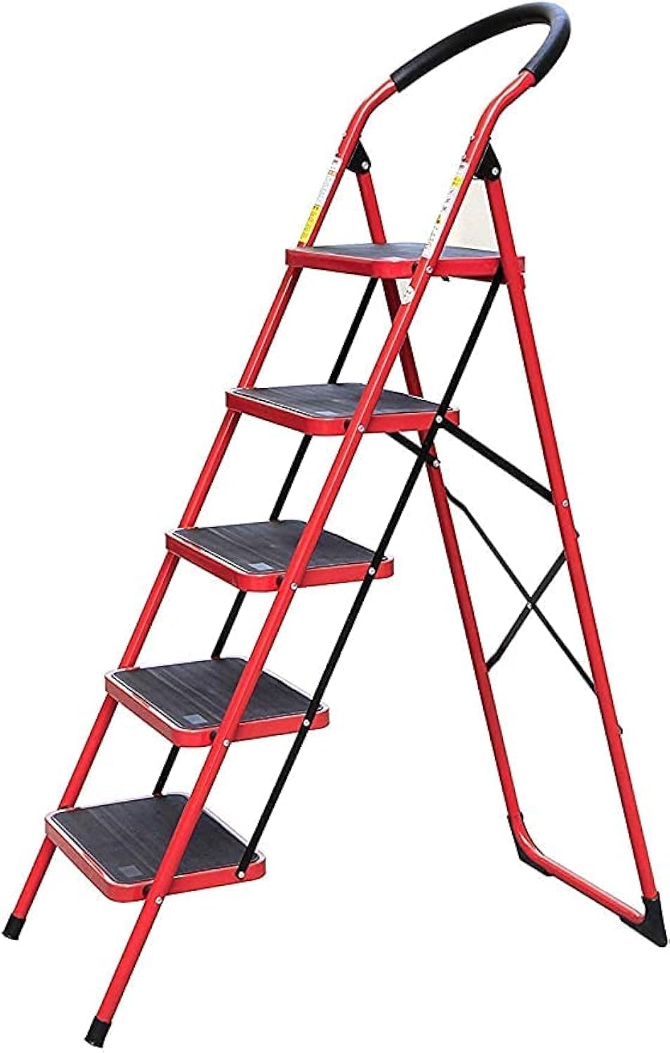 5 Step Ladder Folding Step Stool Stepladders with Anti-Slip and Wide Pedal for Home and Kitchen Use Space Saving (Red)