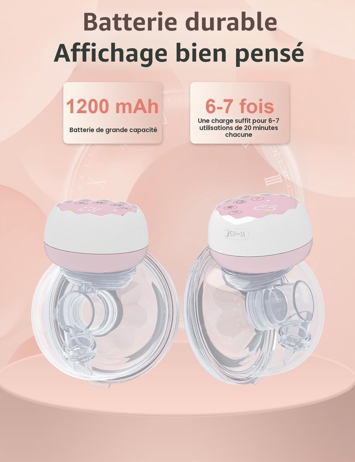 Robofun Tire Lait Electrique Main Libre, tire lait electrique-Rose, 1 unité | 4 Modes et 12 Niveaux, indolore et silencieux