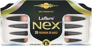 Laflare NEX 3D NAIL, Handcrafted LONG, XLONG Length Acrylic Fake Press On Nails with Nail Glue, Manicure Stick, Mini File (XLong, Stiletto, The End)