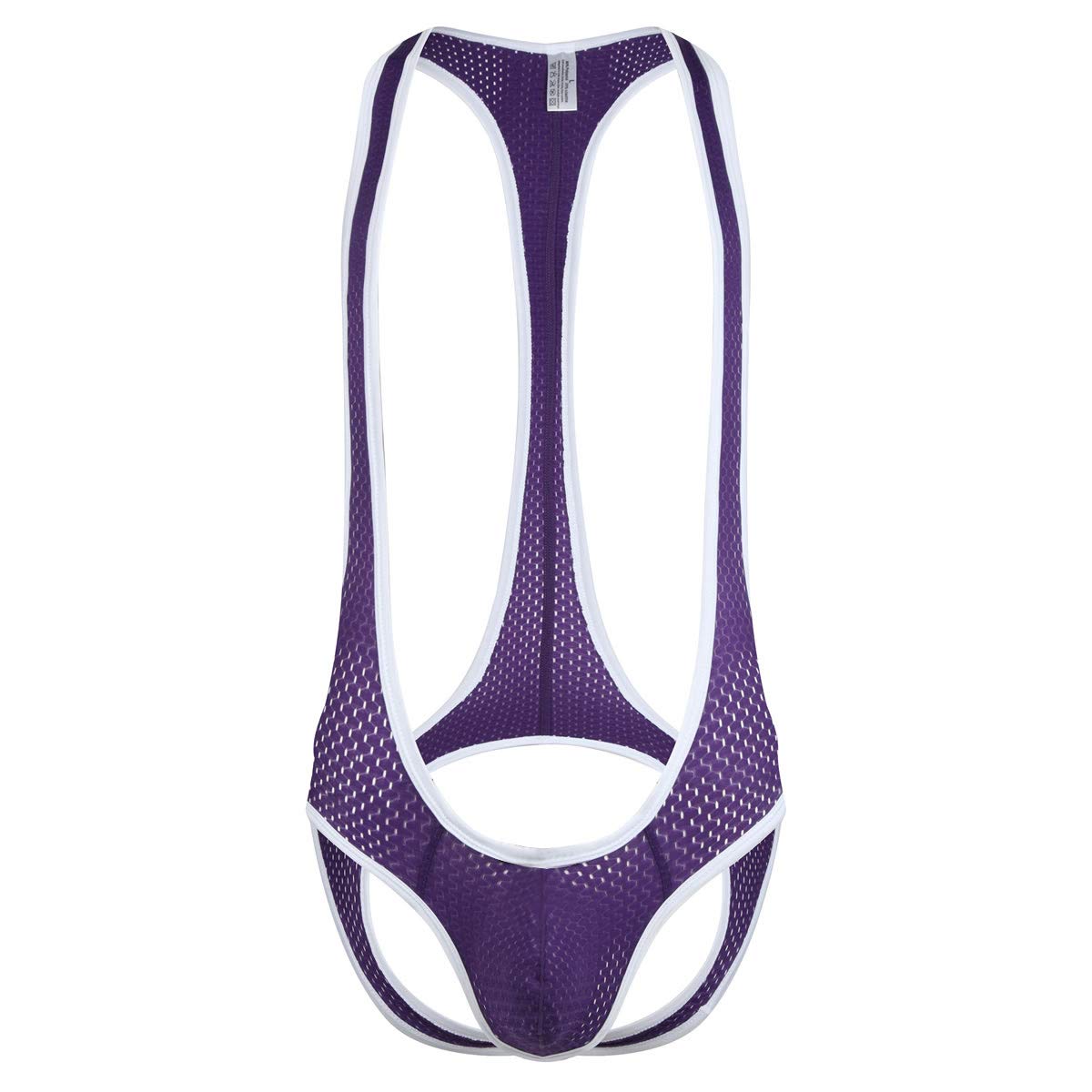 Men's Stretch Leotard Bodysuit, One Piece Thong, A-Violet, Medium-image-32