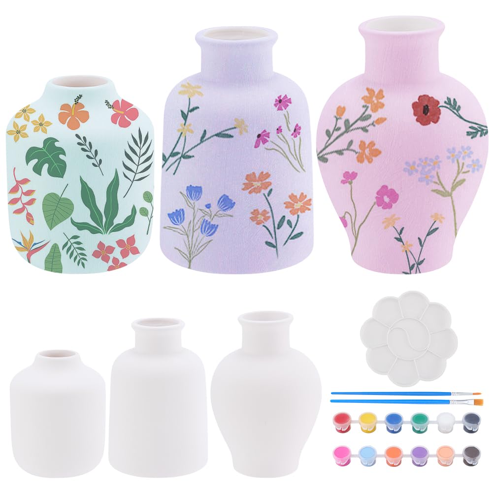 WEBEEDY 3 Sets Vase Ceramic Painting Kit Paint Your Own Vase at Home Pottery Painting Set for Adults, Art and Craft Pottery to Paint for Table Home Decor Gift