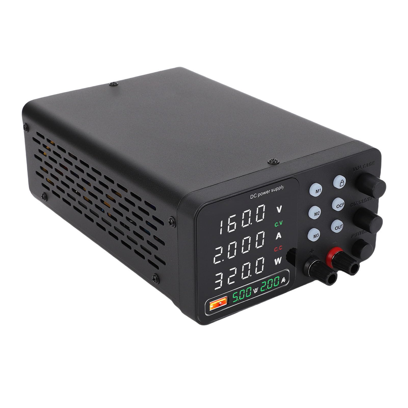 Eujgoov Zasilacz DC Regulowany 0-30V 0-10A z regulacją enkoderową i Szybkim ładowaniem USB, Przycisk Włączania/wyłączania Wyjścia do Ciągłej pracy. (Wtyczka UE 230 V)