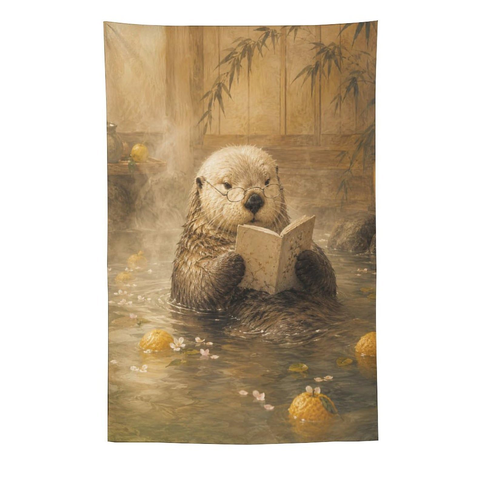 W7C8U2X3 Reading Otter Hot Spring Wall Tapestry, Warm Water Mood