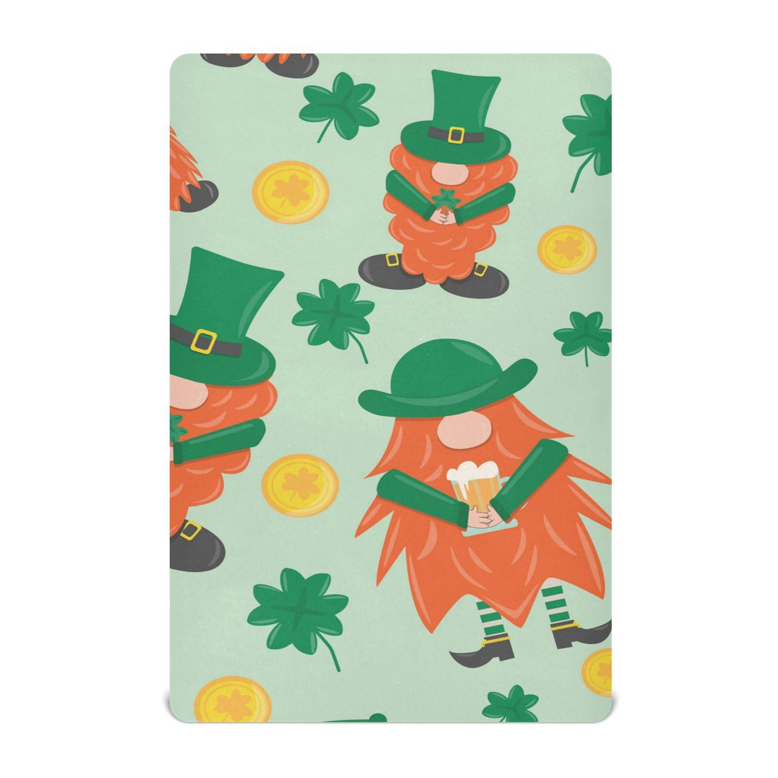 Moudou St. Patrick's Day Gnome Playard Sheet for Boy Girls, Soft Breathable Fitted Toddler Sheet for Standard Playard Bed Mattress, 39 x 27 x 5 Inch