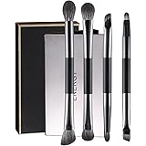 ENERGY Travel Eye Makeup Brush Set Eyeshadow Eye Blending Eyeliner Under Eye Concealer Eye Brow Smudge Makeup Kit with Portable Compact Mirror Case Double ended Makeup Brushes 4PCS