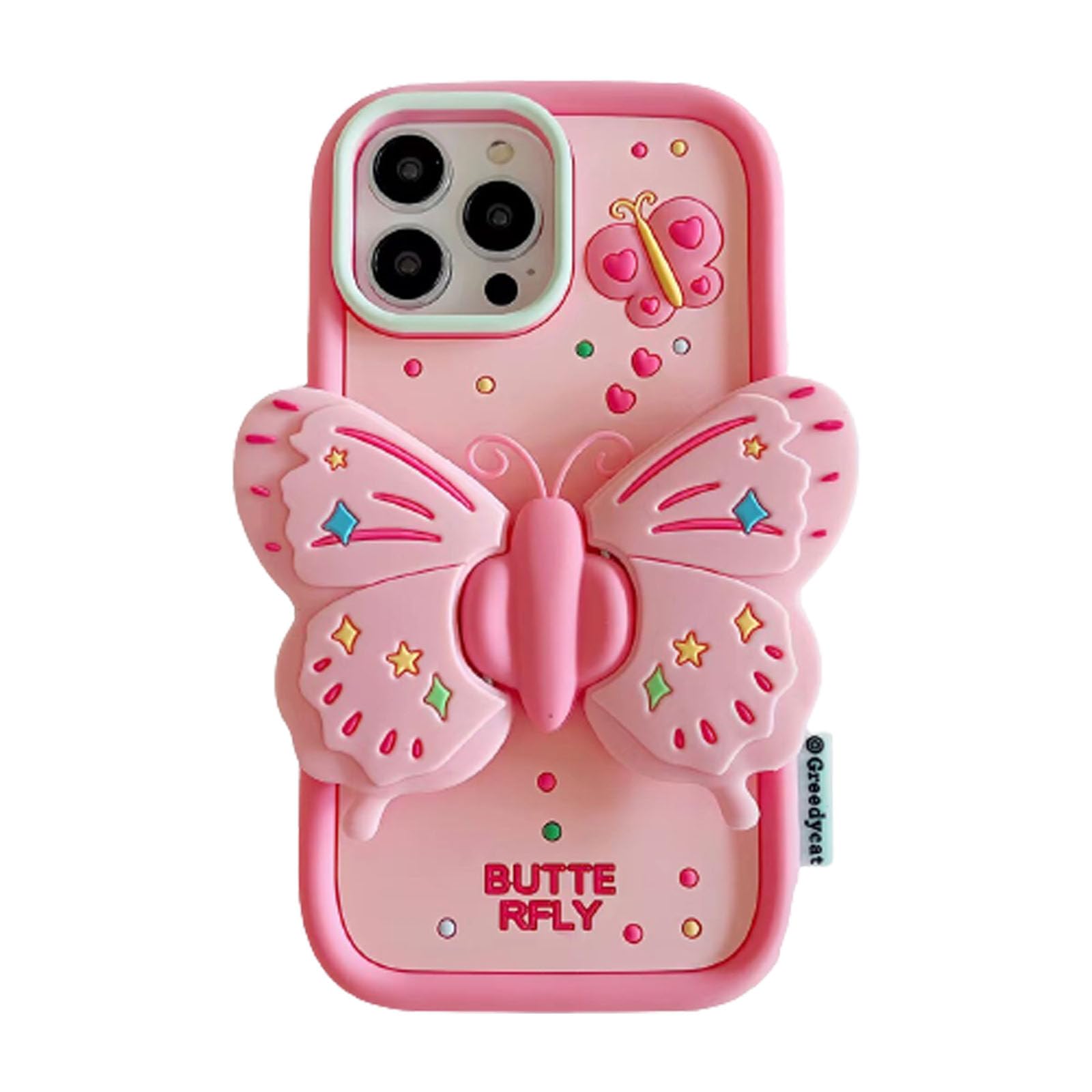 HOFULK Silicone iPhone 13 Pro Max/12 Pro Max Case with Stand Cute Pink Butterfly Heavy Duty Protective Case Cover for iPhone 12 Pro Max/13 Pro Max