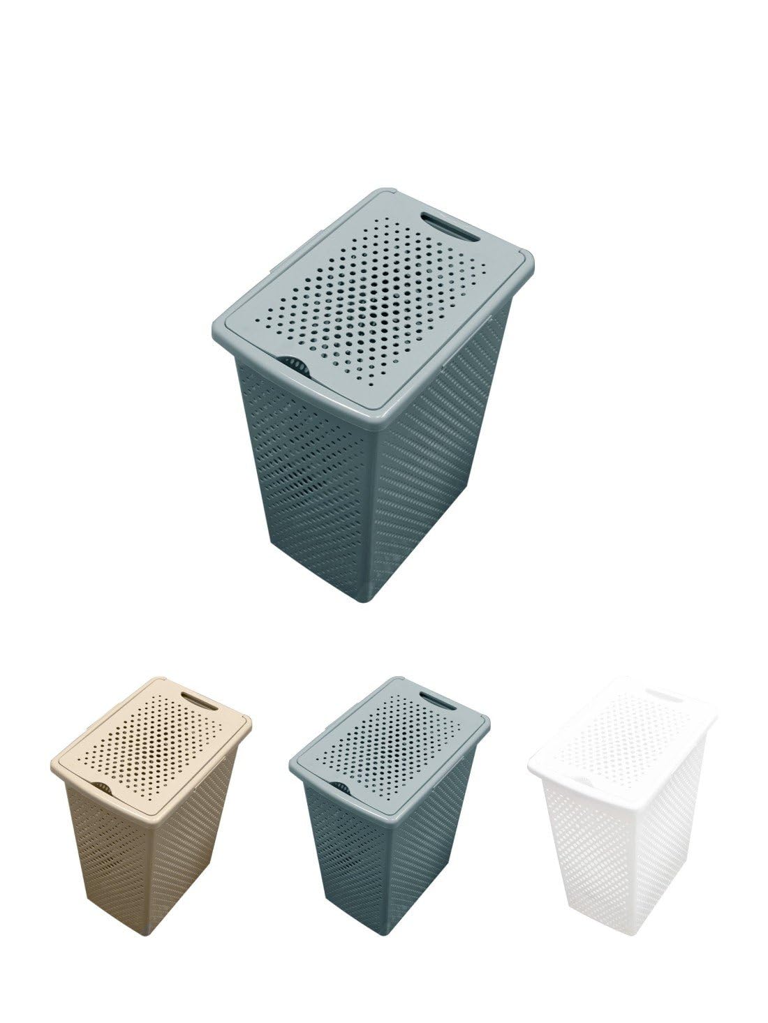 JARDIN202 - Cesto de Ropa 38 Litros - Plástico Ligero y Resistente con Tapa. Ideal para Hogar, Disponible en Beige, Blanco, Gris | 38 Litros (Gris)