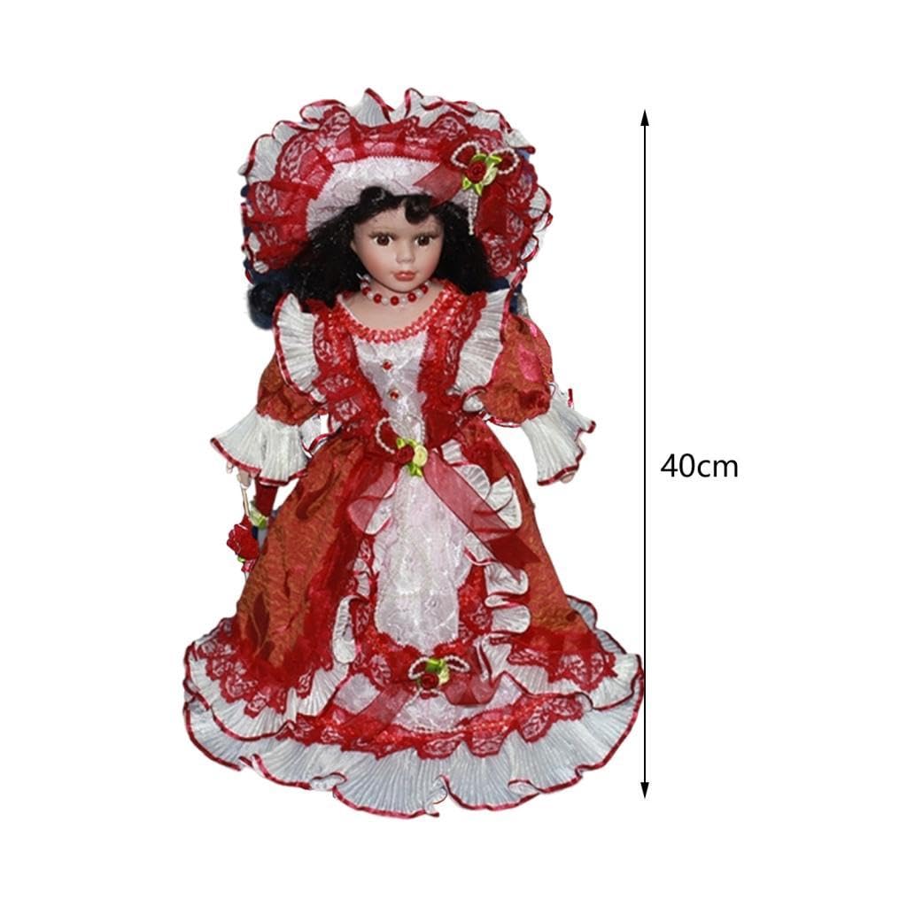Elegante Bambola Porcellana Donna Miniatura Ceramica Modello Vestito Ornamentale Ragazza Adatta per Collezione Casa Compleanno, Rosso