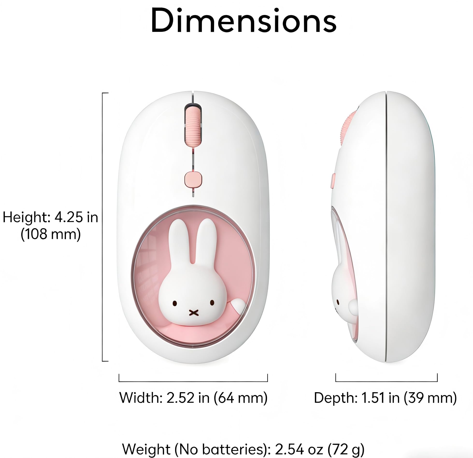 MiPow x Miffy Ratón inalámbrico Bluetooth, pequeño ratón portátil, adecuado para portátiles, tabletas, etc., seguimiento sin problemas, compatible con PC y Mac, Windows y macOS, rosa - regalos de