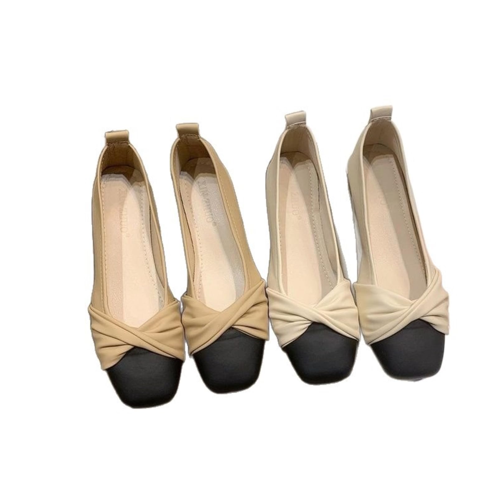 SMYDM Mary Jane - Ballerine da donna con tacco basso, in pelle PU, tacco basso, ballerine a punta, con fiocco, beige kaki