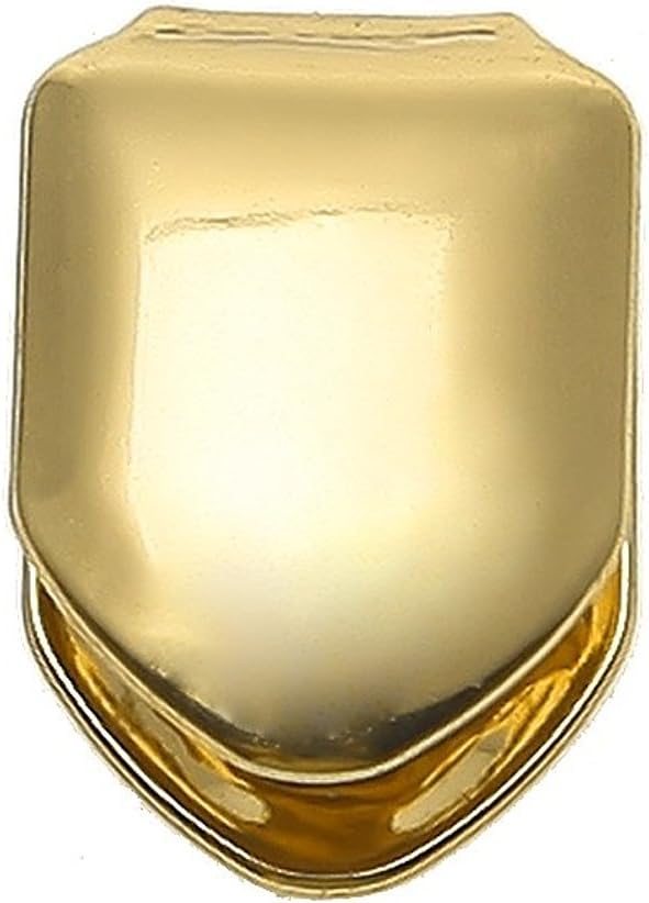 14k Gold Plated Plain Single Tooth Cap Grillz – Custom Fit for Upper or Lower Teeth, Hip Hop Dental Cap