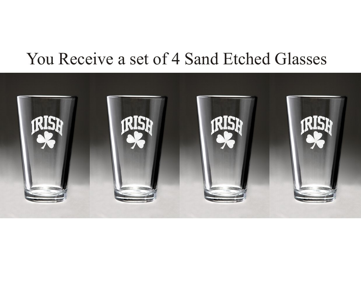 Irish Shamrock Pint Glass - Set of 4 (Sand Etched)