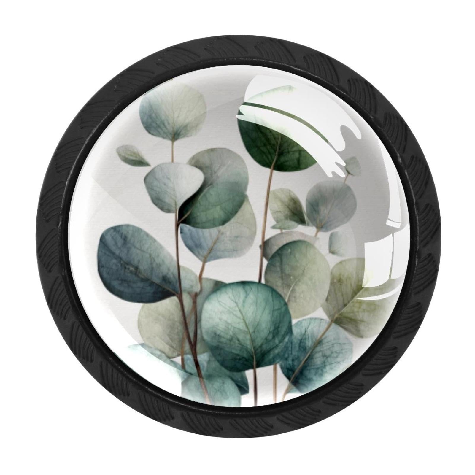 CHENZZZZ 4 Pieces Kitchen Cabinet Drawer Dresser Door Knobs Pulls Handles, Watercolor Eucalyptus Green Gray Sage to (1)