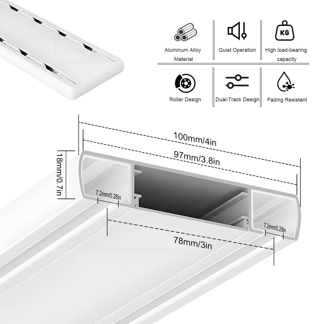 Soporte de techo de doble riel resistente, juego de divisor de habitación de riel deslizante de 7.2 pies para dormitorio y hotel, riel de cortina silencioso de aluminio (gris, 220 cm)