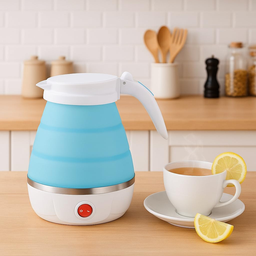 Foldable Electric Fast Boiling Kettle | Instant Tea & Coffee Maker| Silicone Food Grade Boil Dry Protection| 220V Insulation Hot Water Boiler| Tea Pot for Travel, Home & Office Use (Multi-600ML) (AA)-image-14