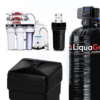 LiquaGen Whole House Water Filter Bundle Digital Water Softener with Sediment Pre-Filter + 100 GPD Under-Sink RO System with pH Booster Oil Rubbed Bronze Faucet, 64,000 Grains