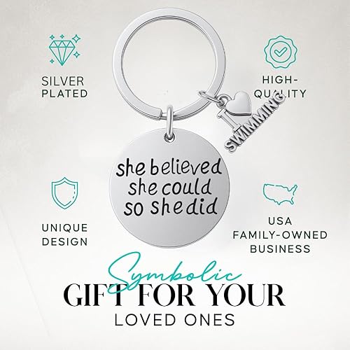 Miniatura 2 de Llavero de natación, She Believed She Could So She Did, joyería de natación, joyería para nadadores, regalo para nadadores y equipos de natación,