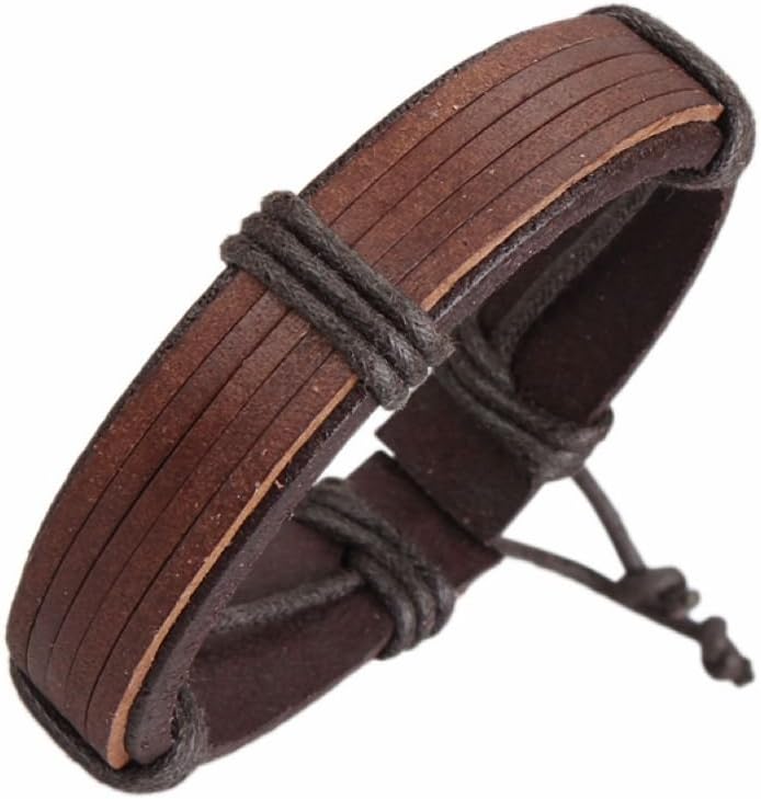 Coolla Mens Adjustable Leather Cuff Bracelet Wristband Sl2804