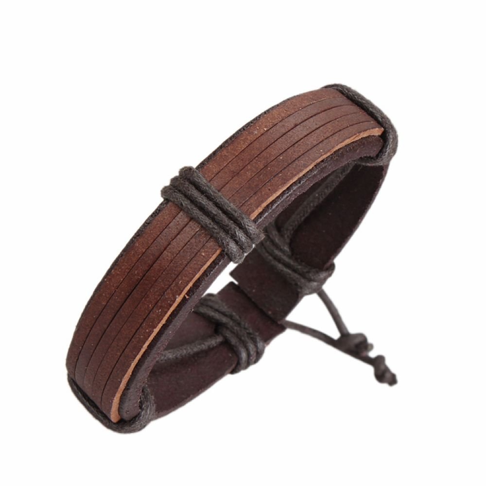 Coolla Mens Adjustable Leather Cuff Bracelet Wristband Sl2804