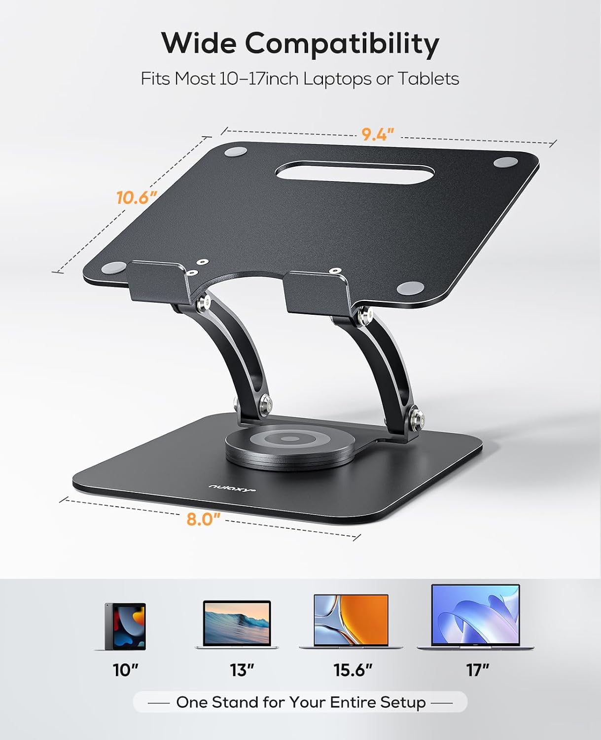 Nulaxy 360° Rotating Ergonomic Laptop Stand for Desk, Dual Foldable Design | Holds 22 Lbs, Dual Hinge Adjustable, Heat-Vent Computer Stand, Portable Office Accessories, Compatible with 10-17" Laptops