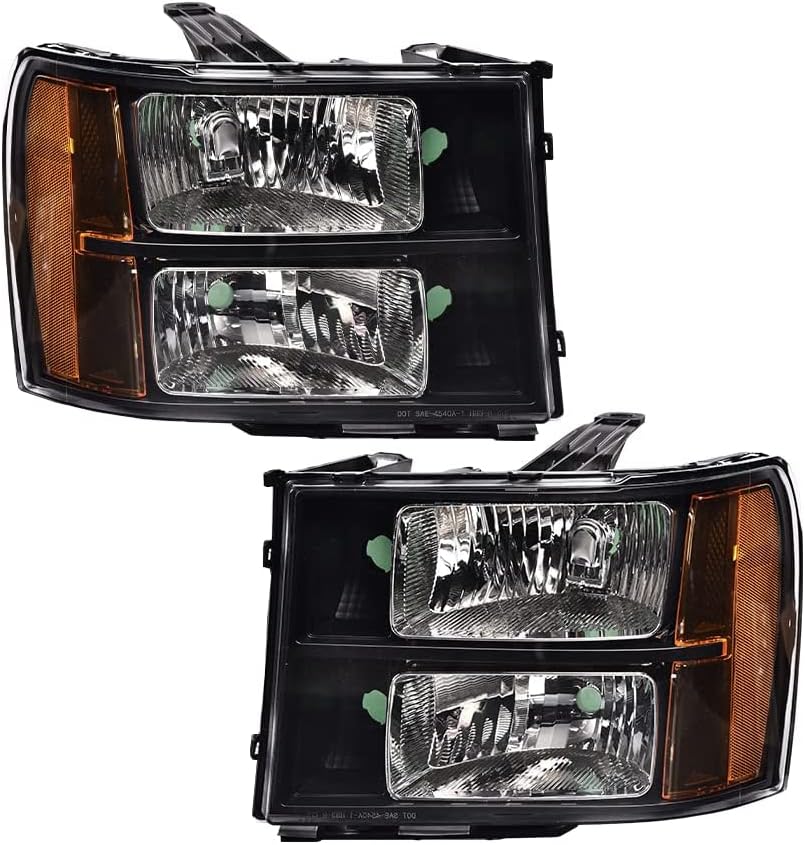 G-PLUS Headlights Assembly Compatible with GMC Sierra 1500 2007-2013/Fit GMC Sierra 2500 HD 3500 HD 2007-2014 Headlamps Left & Right Side Clear Lens Black Housing Amber Reflector,faros delanteros