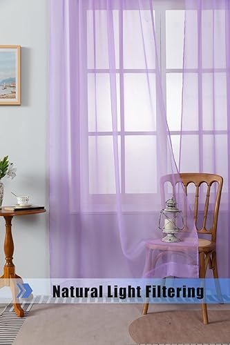 Miniatura 3 de WPM World Products Mart - Cortinas de gasa transparente para dormitorio y cocina totalmente cosidas y dobladilladas, Lavanda