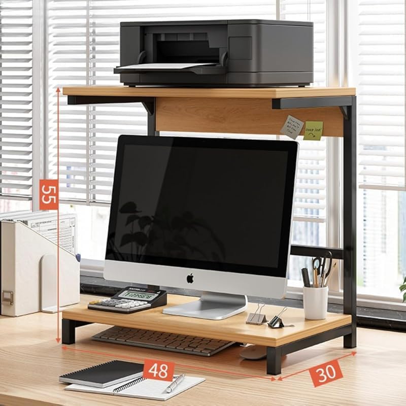 KryZaroブラウン PC モニタースタンド 48cm 幅 デスク上置棚兼卓上収納ラック 組み立て簡単・省スペース 書類整理・小物