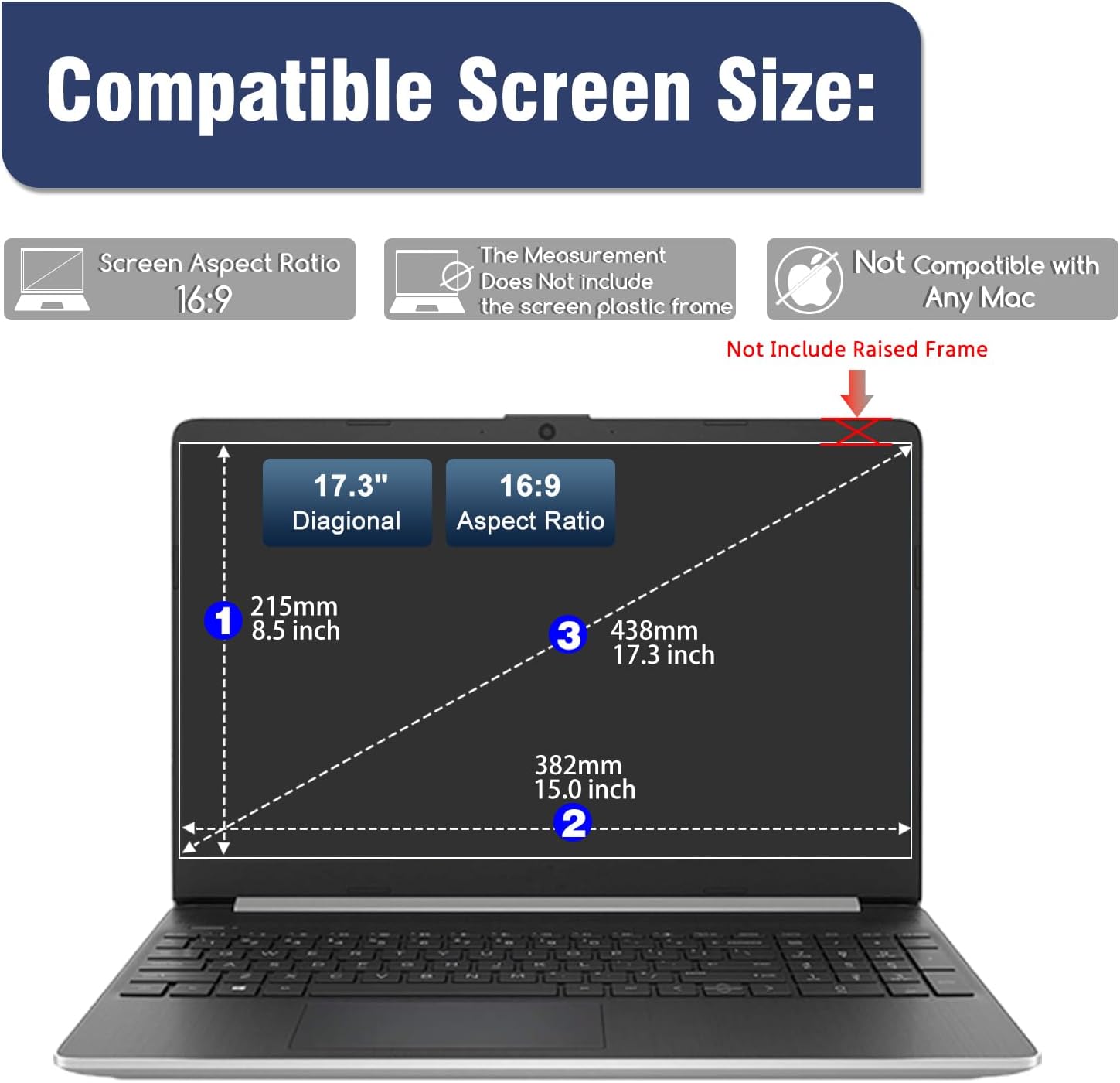 (2-Pack) 17.3 inch Tempered Glass Laptop Screen Protector for 17.3" HP/Dell/ASUS/Samsung/Lenovo/Acer/LG etc 17.3" 16:9 Laptop,(383 x 215mm,W x H)-9H Hardness, Anti Fingerprint, Bubble Free