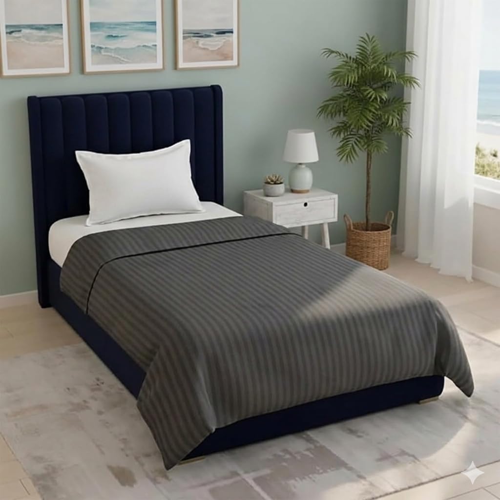 Premium Satin Stripe Plain Solid Duvet Cover/Quilt Cover/Comforter Zipper Cover/Rajai Cover for Home, Hotel and Resorts,300 TC (Grey, Single)-image-8