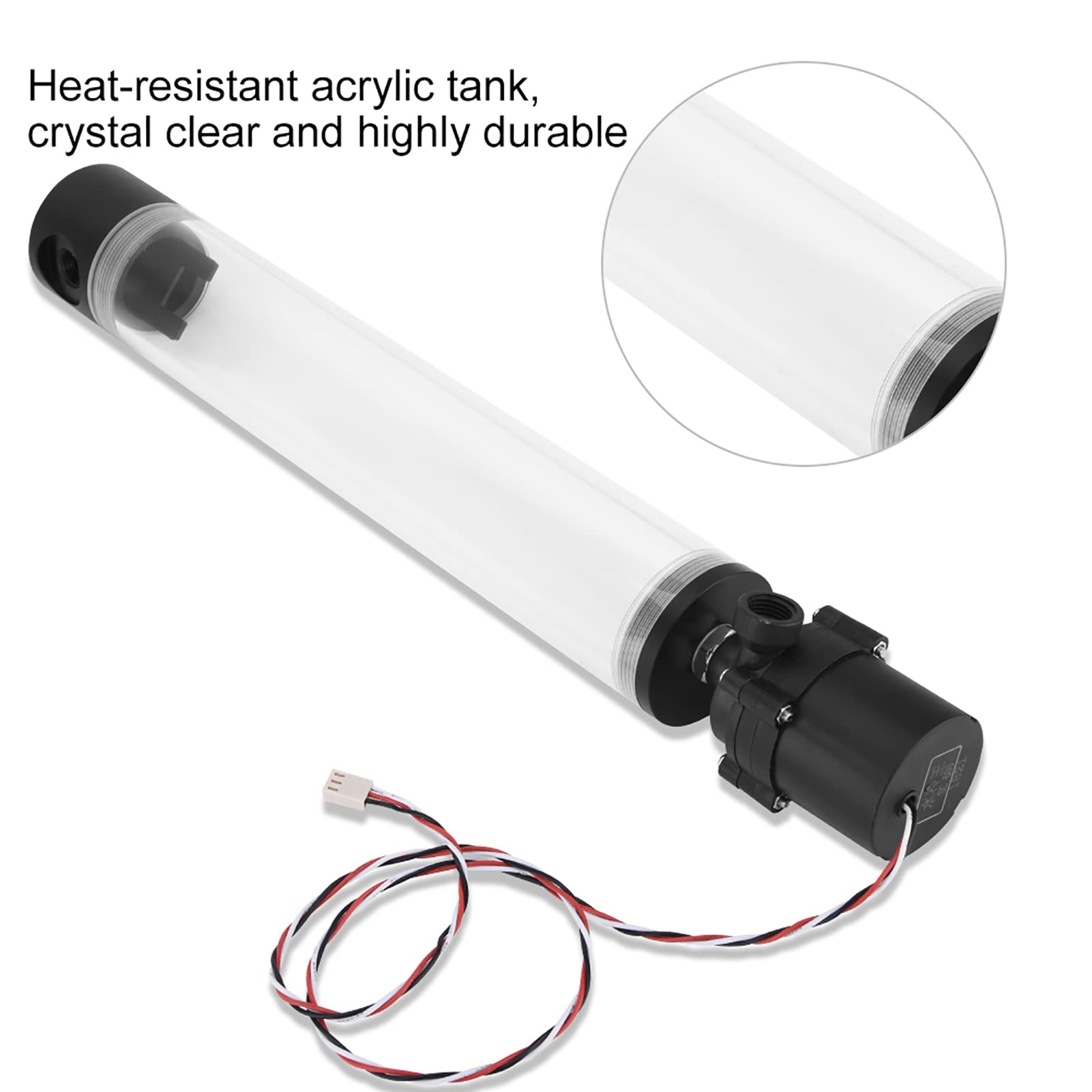 Zunate Zbiornik Cylindra Chłodzącego Ciecz PC 210 Mm |Zintegrowana Pompa 19 W i Złączki G1/4 z Akrylu i POM do Komputerowego Systemu Chłodzenia wodą DIY (300 mm)