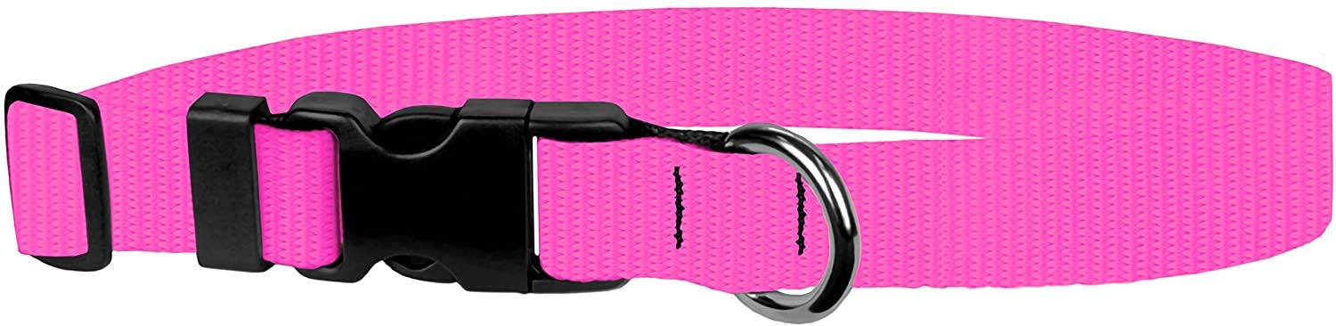 Dog Collar - Colored Adjustable Pet Collars, 3/4 Inch Wide, Small, Hot Pink