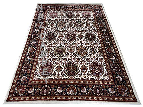 Image of Kashmiri Traditional Woollen Carpet with Advanced 1 Inch Thickness & Classical Look 180x275cm (6x9 Feet) Color White