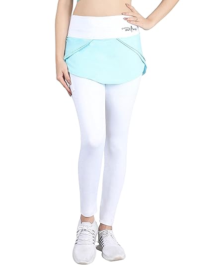 DChica Solid Skirted Leggings for Womens, High Rise Active Skirt with Pockets & Attached Tights, Women Flared Skirt Leggings for Yoga, Fitness, Cycling, Running, Gym, Jogging & Cardio (Blue)