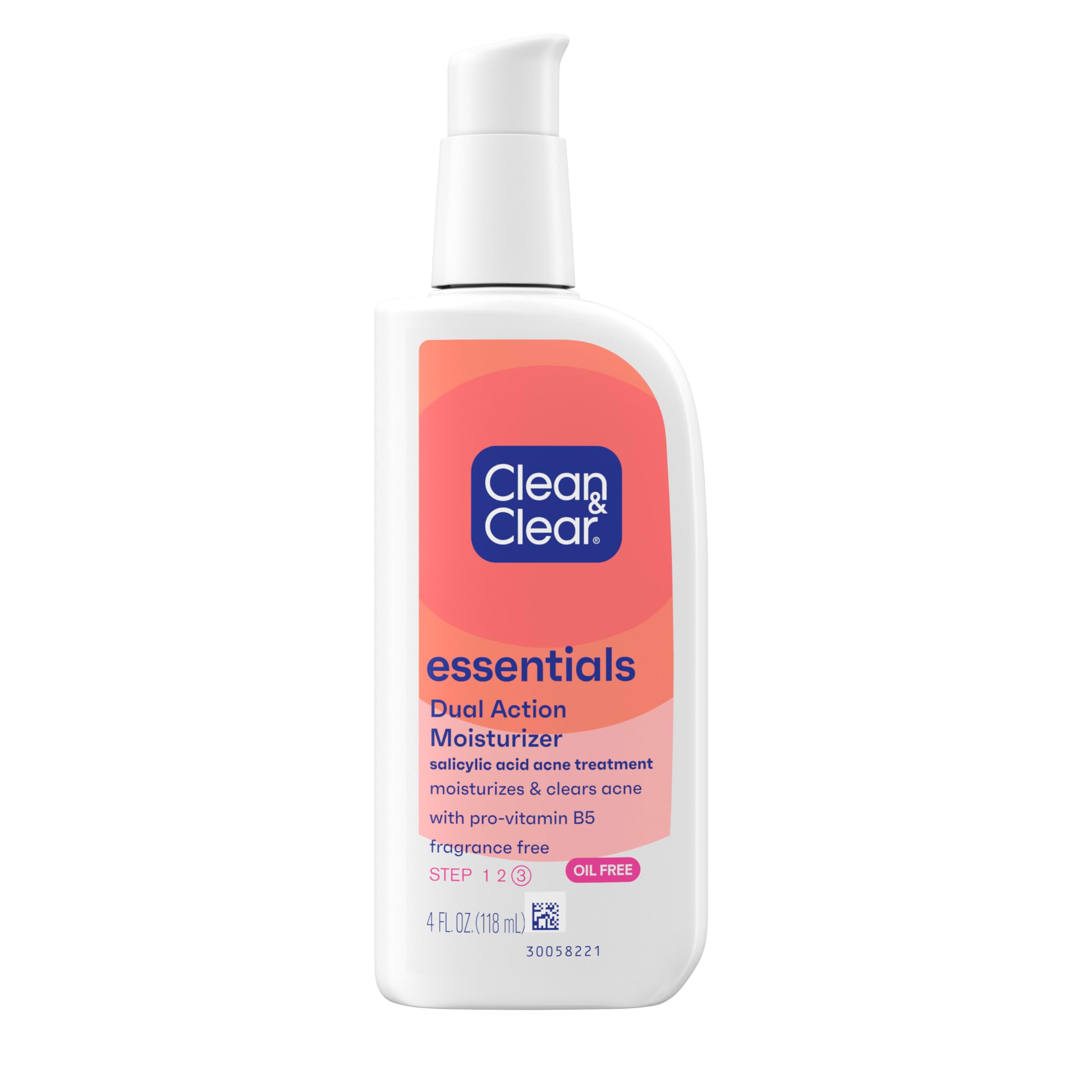 Clean & Clear Essentials Dual Action Oil-Free Facial Moisturizer, Salicylic Acid Acne Treatment with Pro-Vitamin B5 Moisturizes While Treating Acne & Helping to Prevent Pimples, 4 fl. oz, 3 Pack