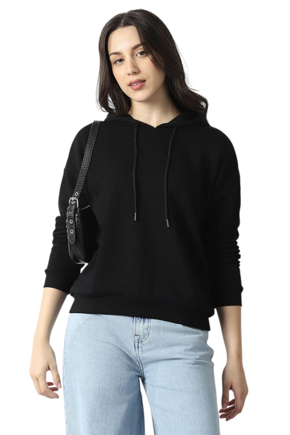 Van Heusen Women's Hooded Solid Sweatshirt| Full Sleeve Ribbed Hem Casual winterwear