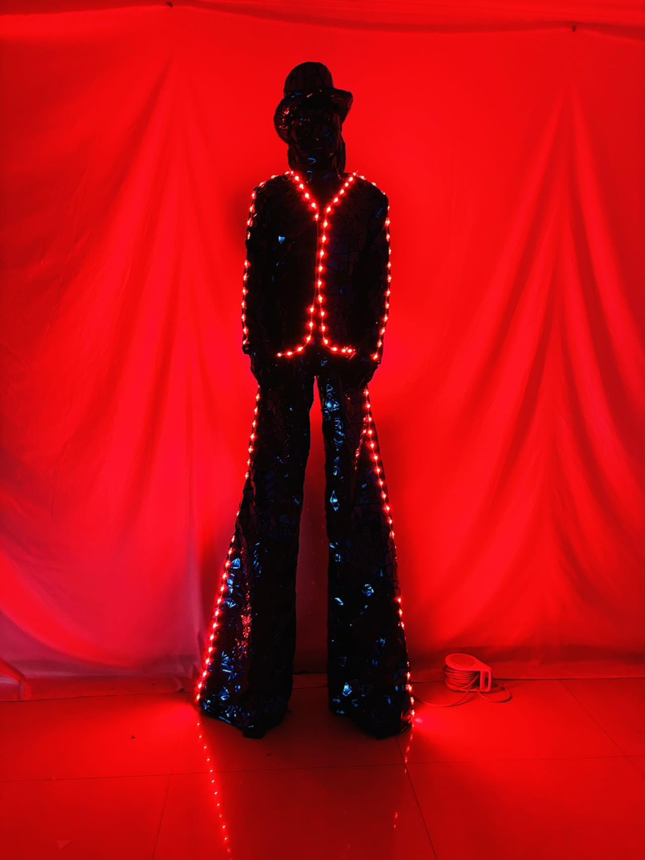 Earthradius Sequins Mirror Costume Stilt Walker LED Robot Costume DJ Party Performance Show Dance Party Costume Red Gold (Red LED, XL - View #8