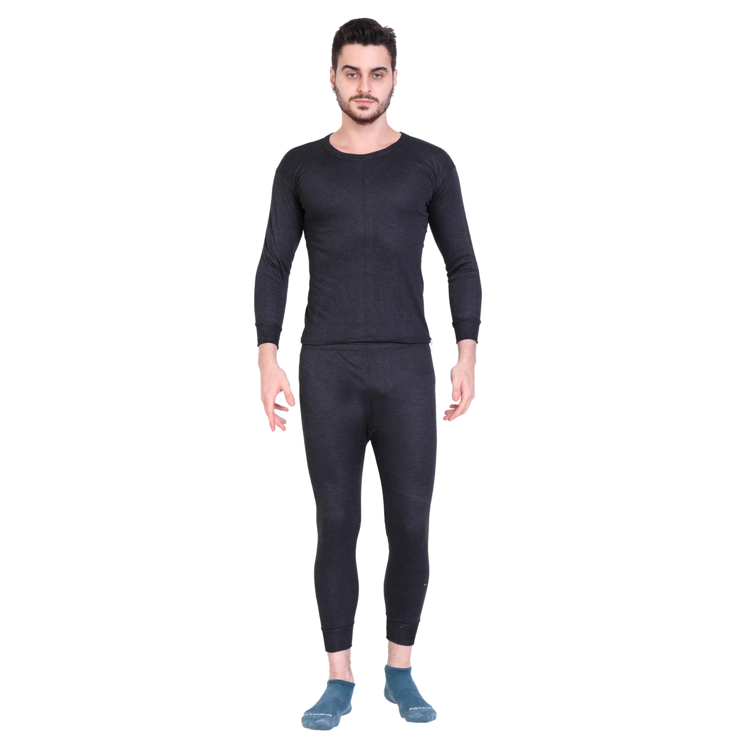 REDGLO Fashion Men's Solid Thermal Set Fleece Winter Body Warmer Thermal Top Pajama and Bottom Suit for Boy's Combo Set/Black-picture-21