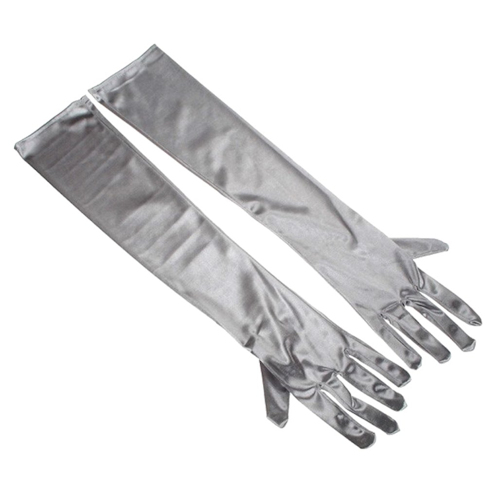 Women's 55cm Stretchy Silky Satin Bridal Wedding Prom Finger Gloves (Silver)