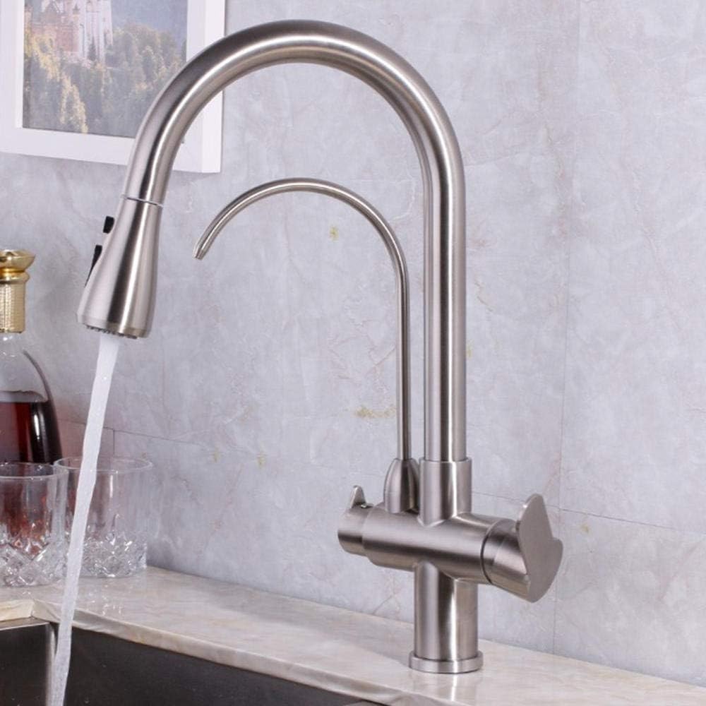 Rubinetto da Cucina 3 in 1 in Acciaio Inox Spazzolato, Acqua Fredda, Girevole, Purificatore d'Acqua.