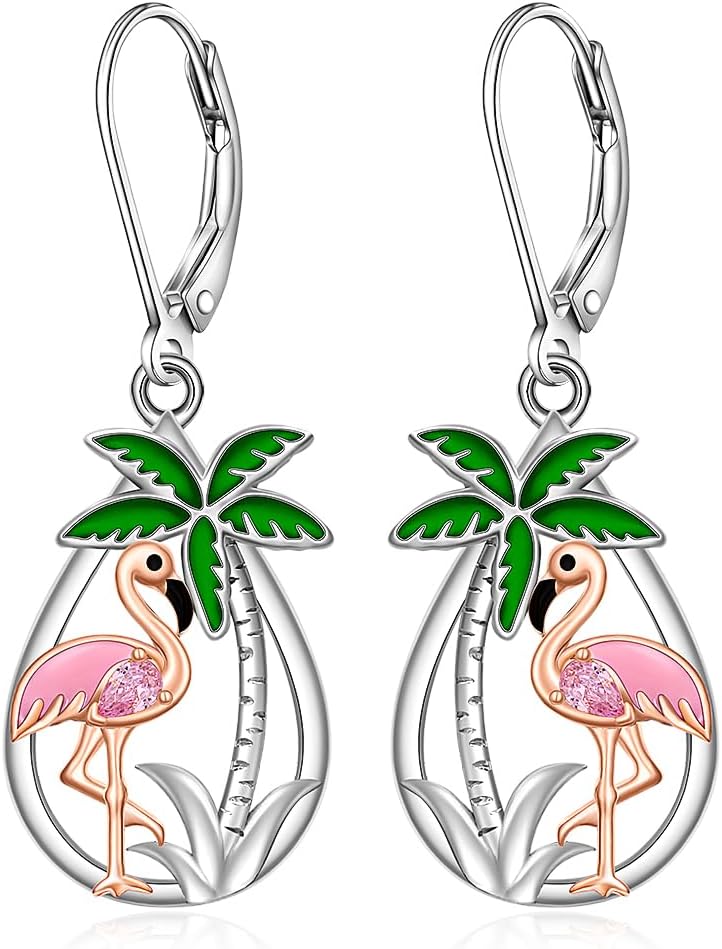 Amazon.com: Flamingo Earrings for Women 925 Sterling Silver Pink ...