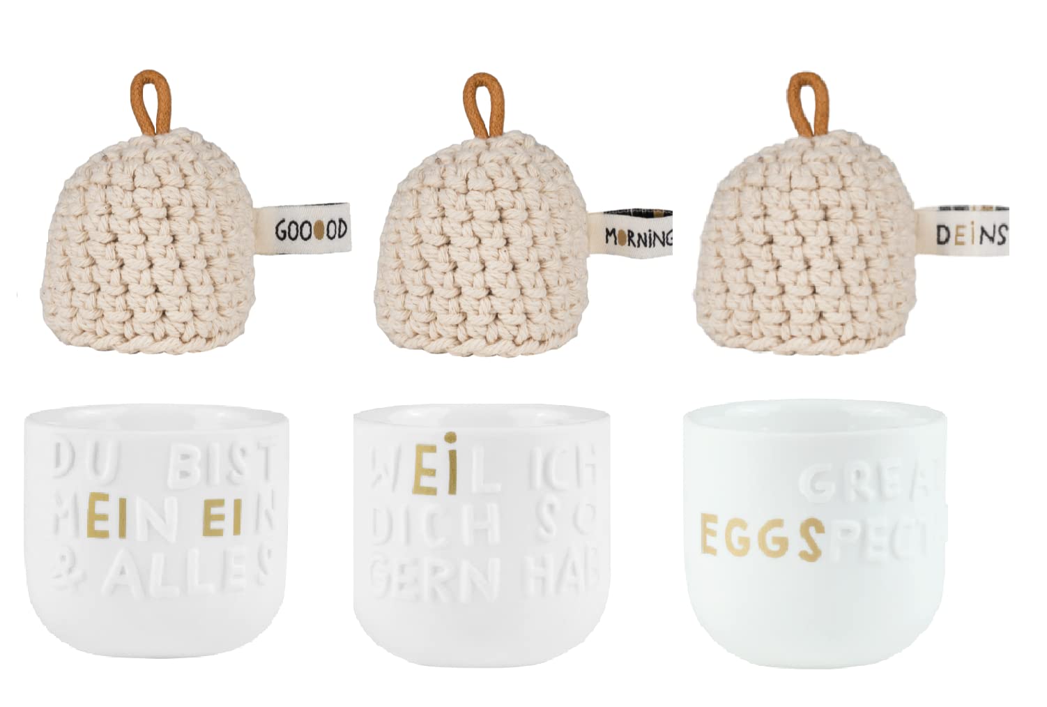 Juego de 3 hueveras con diferentes motivos y 3 gorros, diseño de ruedas